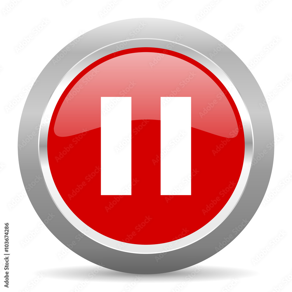 pause red metallic chrome web circle glossy icon pause red metallic chrome web circle glossy icon