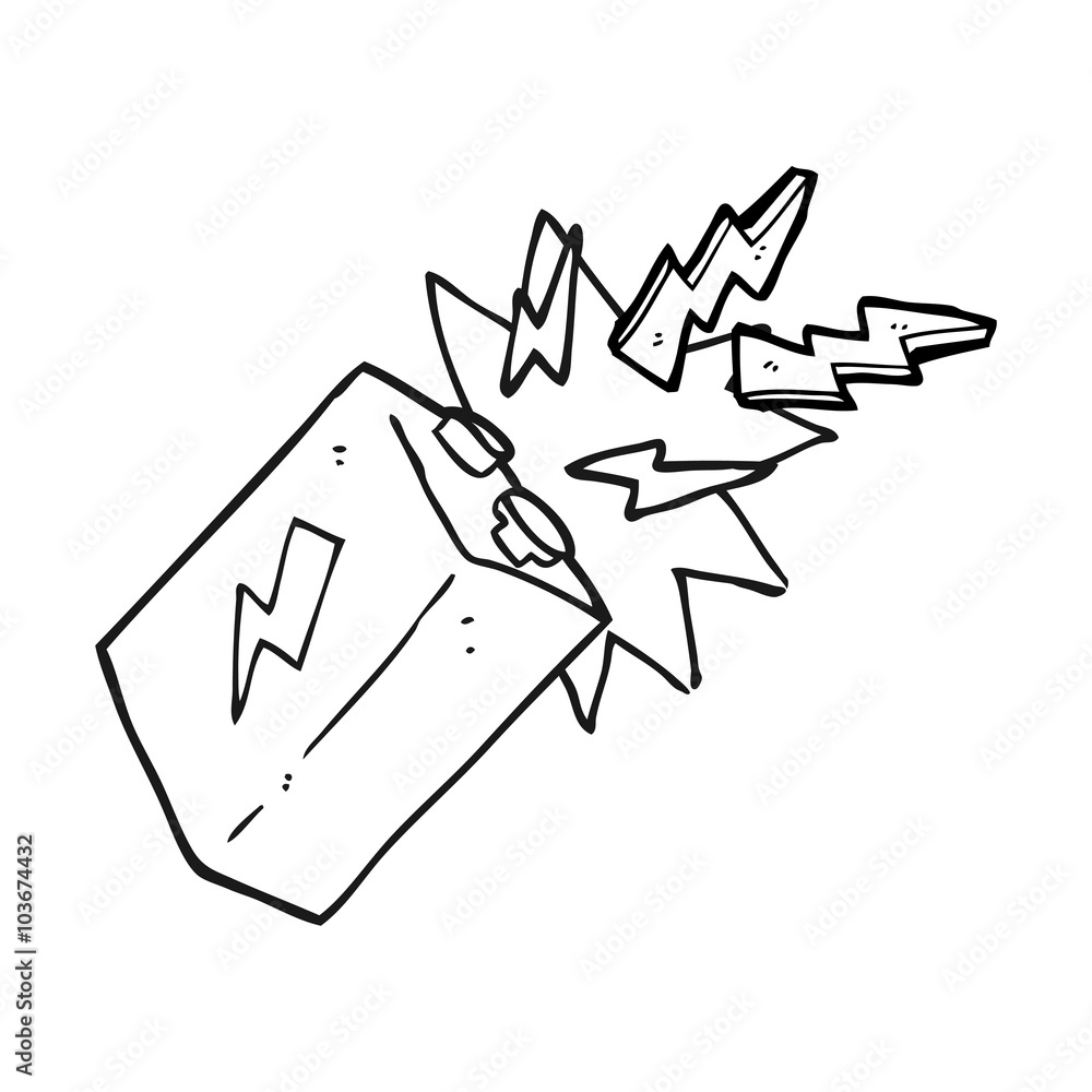 black and white cartoon battery sparking black and white cartoon battery sparking