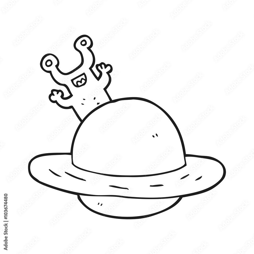 black and white cartoon alien planet