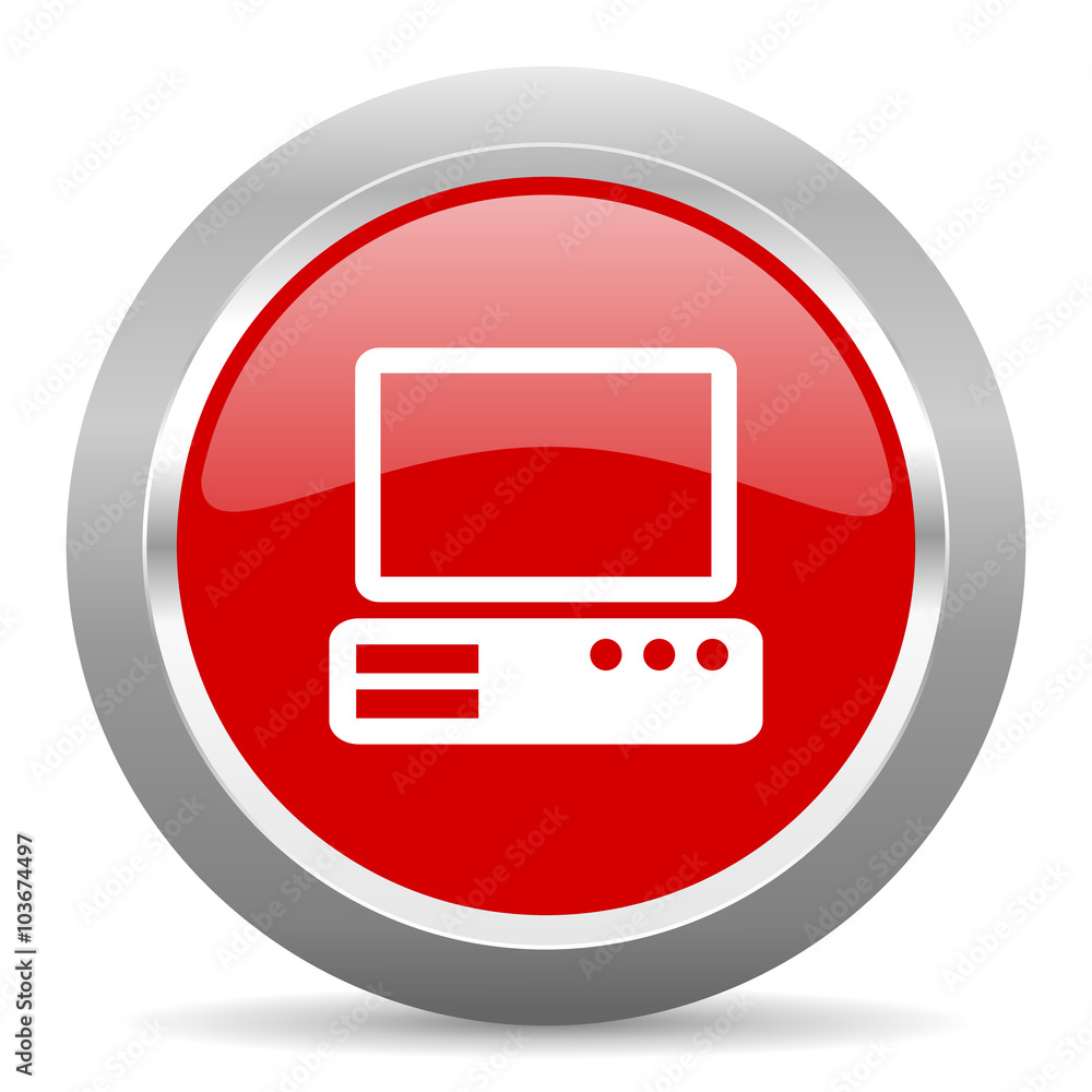 computer red metallic chrome web circle glossy icon computer red metallic chrome web circle glossy icon