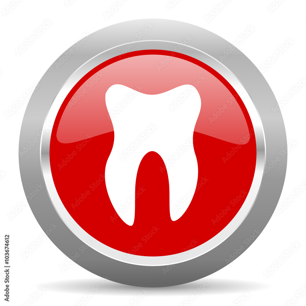 tooth red metallic chrome web circle glossy icon tooth red metallic chrome web circle glossy icon