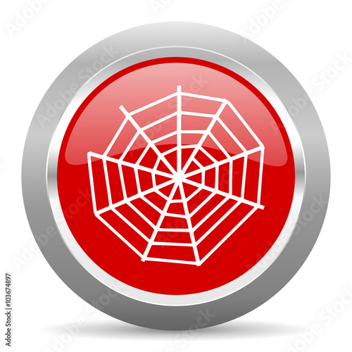 spider modern web red metallic chrome web circle glossy icon