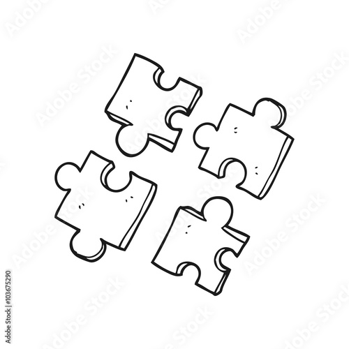 black and white cartoon jig saw pieces
