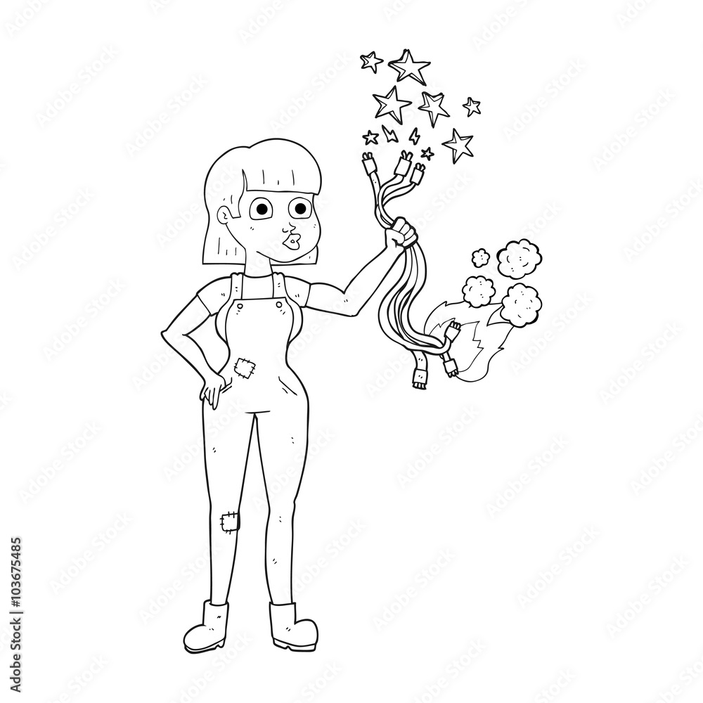 black and white cartoon female electrician black and white cartoon female electrician