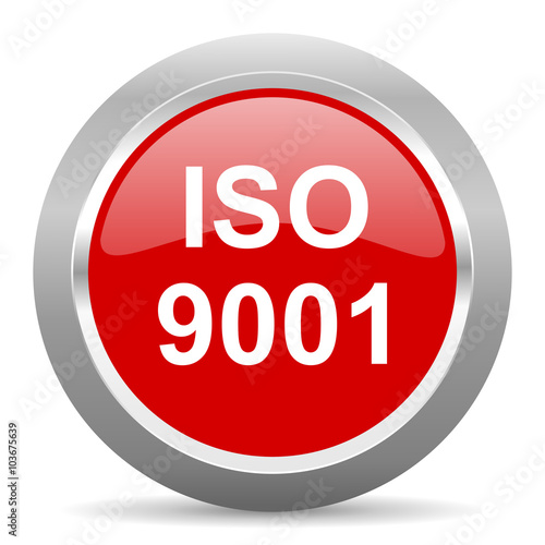 iso 9001 red metallic chrome web circle glossy icon