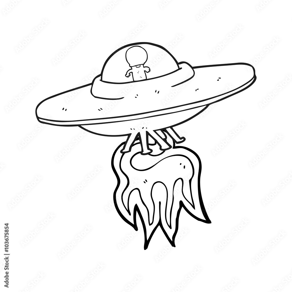 black and white cartoon alien flying saucer black and white cartoon alien flying saucer