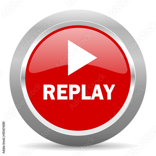 Free Download replay red metallic chrome web circle glossy icon - GFXLoad