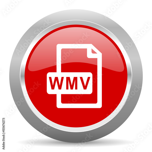 wmv file red metallic chrome web circle glossy icon