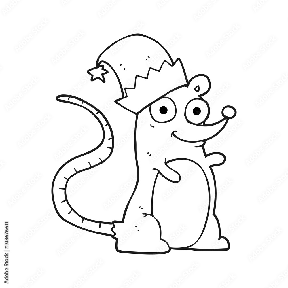 black and white cartoon mouse wearing christmas hat black and white cartoon mouse wearing christmas hat