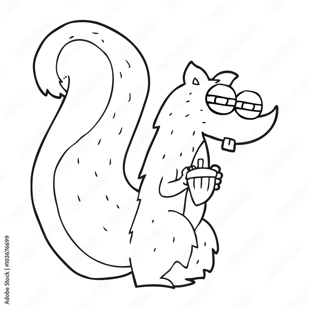black and white cartoon squirrel with nut black and white cartoon squirrel with nut