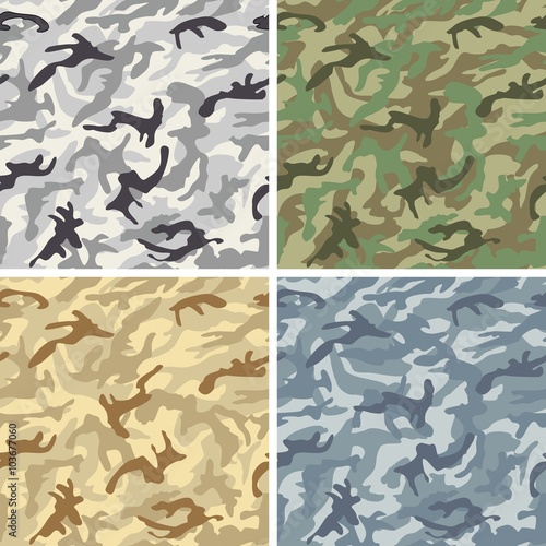 Camouflage Vector Pattern Texture Background Set  - Urban, Jungle, Desert, Navy