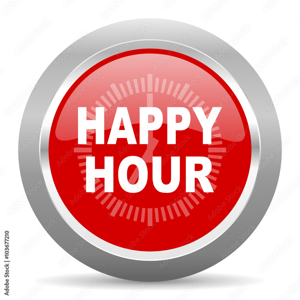 happy hour red metallic chrome web circle glossy icon happy hour red metallic chrome web circle glossy icon