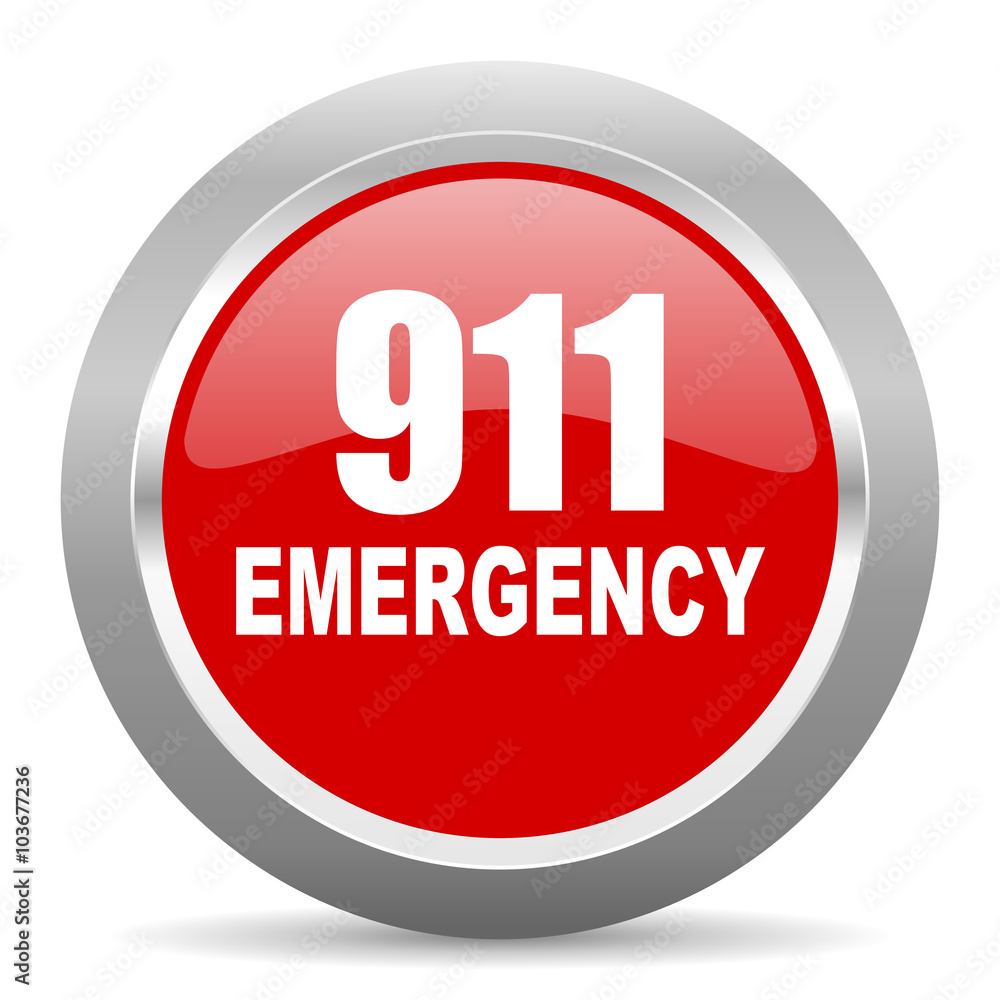 number emergency 911 red metallic chrome web circle glossy icon