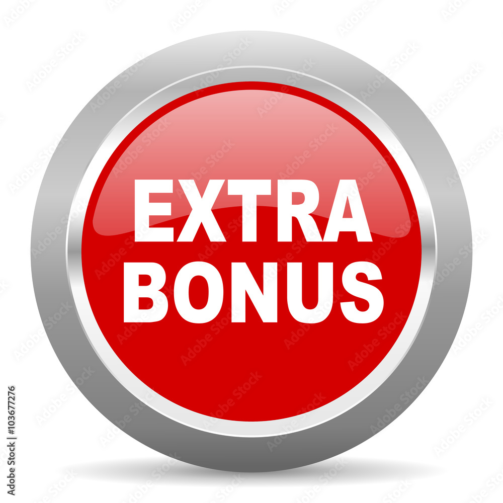 extra bonus red metallic chrome web circle glossy icon extra bonus red metallic chrome web circle glossy icon