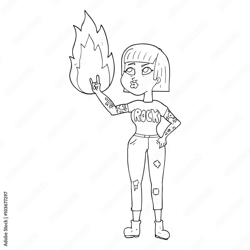 black and white cartoon rock girl black and white cartoon rock girl