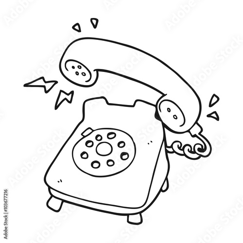 black and white cartoon ringing telephone