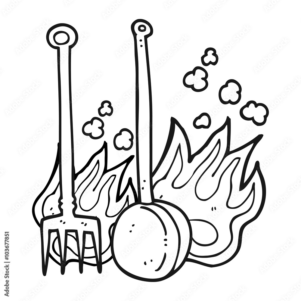 black and white cartoon hot fireside tools