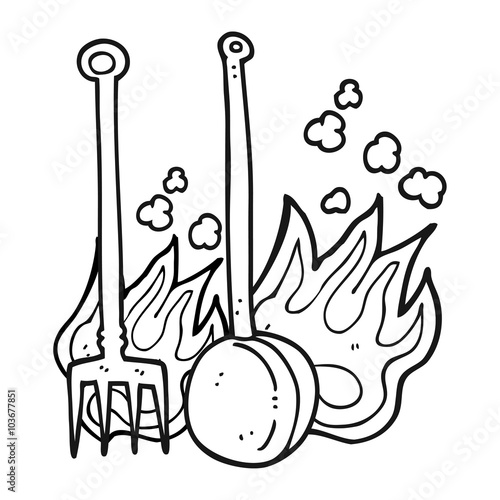 black and white cartoon hot fireside tools