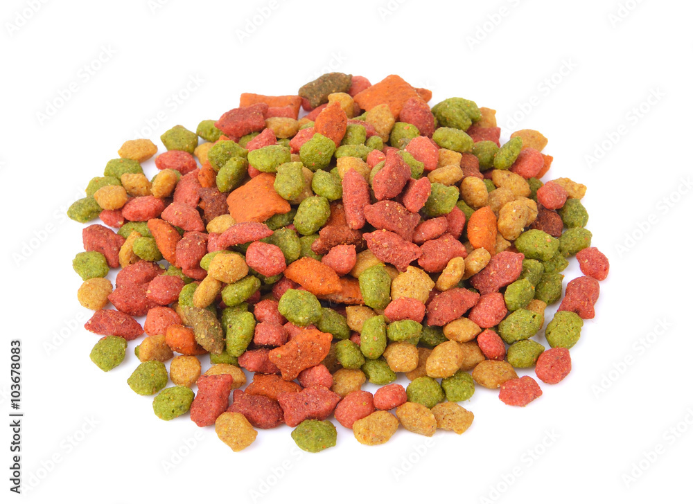 Pile of dry pet food on white background Pile of dry pet food on white background