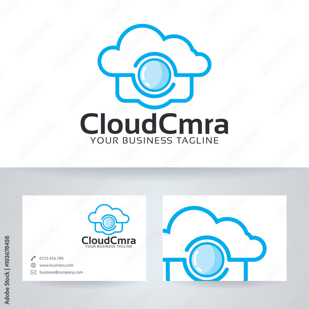 Cloud camera vector logo with business card template Cloud camera vector logo with business card template