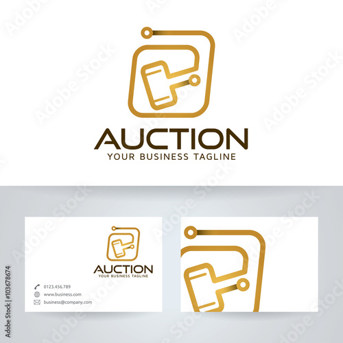 Digital auction vector logo with business card template