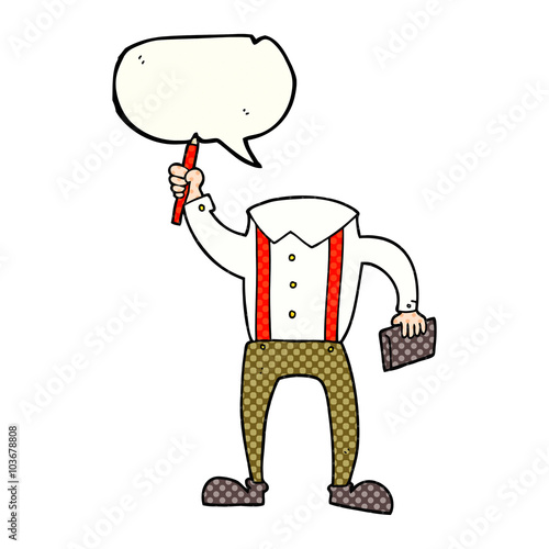 comic book speech bubble cartoon headless body with notepad and