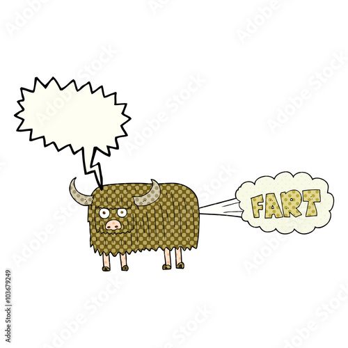 comic book speech bubble cartoon hairy cow farting