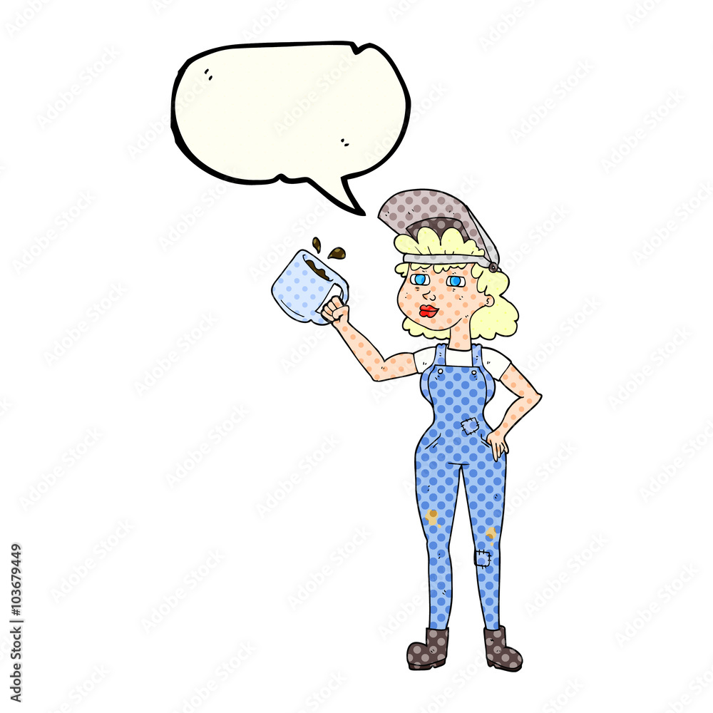 comic book speech bubble cartoon woman in dungarees comic book speech bubble cartoon woman in dungarees