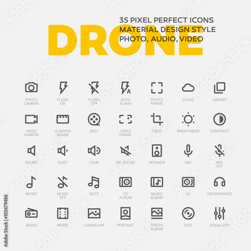 DROID ICONS. Set of 35 flat line art vector icons.