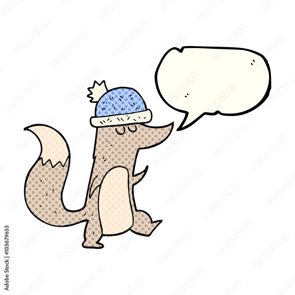 comic book speech bubble cartoon little wolf wearing hat comic book speech bubble cartoon little wolf wearing hat
