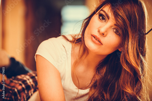 Portrait of pretty gorgeous young woman girl.