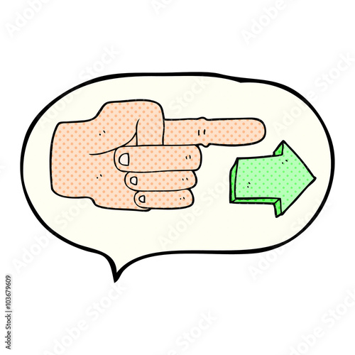 comic book speech bubble cartoon pointing hand with arrow