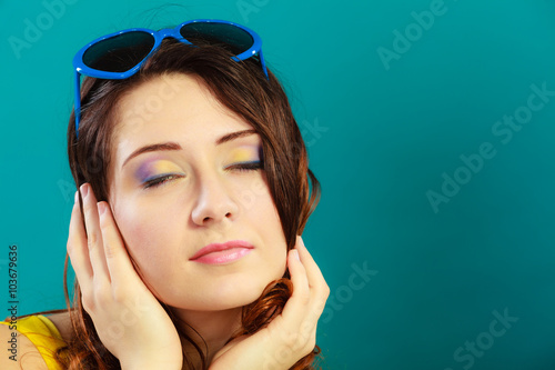 Girl closed eyes daydreaming portrait