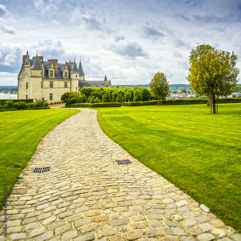 Chateau de Amboise medieval castle, garden and footpath. Loire V