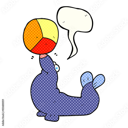 comic book speech bubble cartoon seal balancing ball