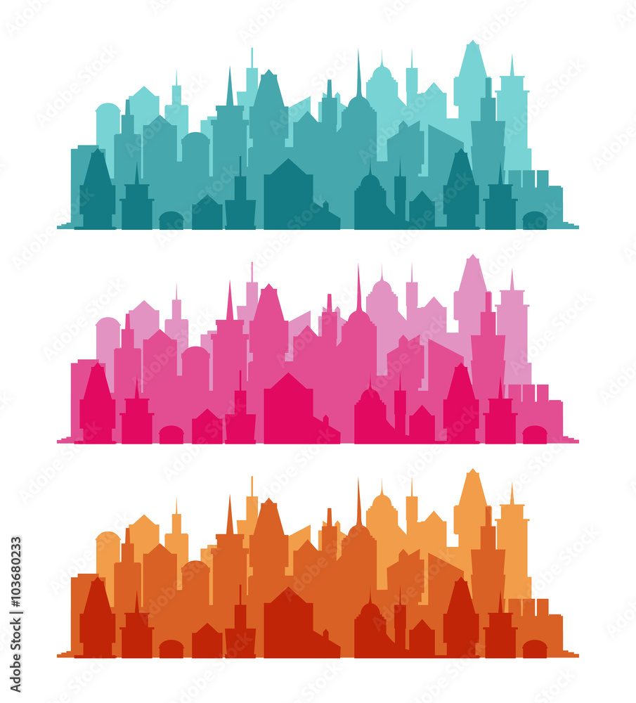 Set of cityscape colorful background