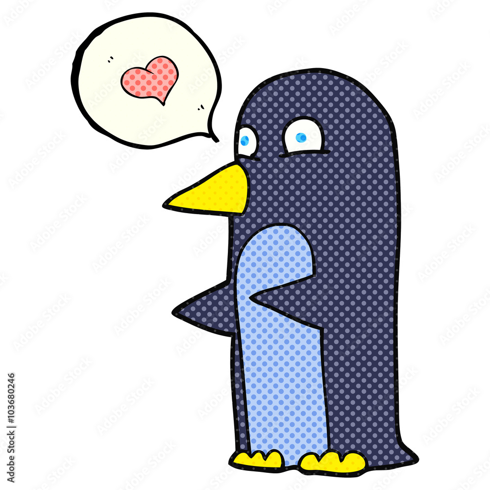 Obraz premium comic book speech bubble cartoon penguin