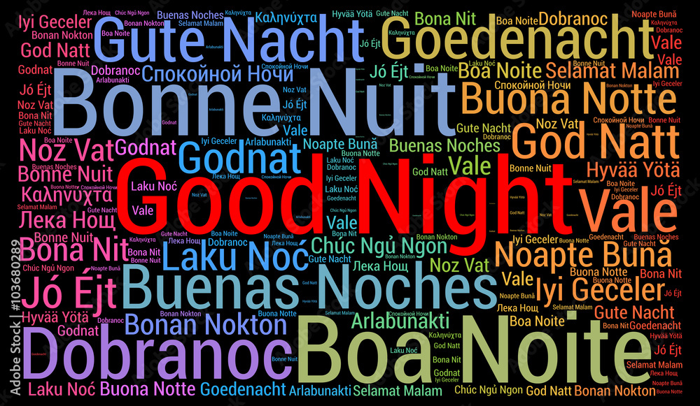 Good Night Word Cloud In Different Languages Stock Illustration Adobe