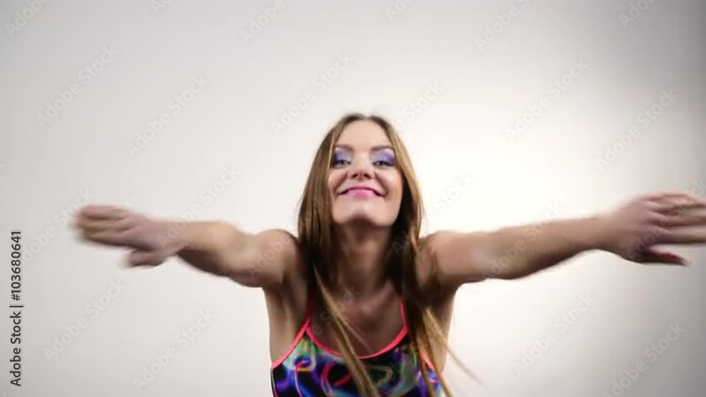 Woman in swimsuit ready to swim having fun 4K Woman in swimsuit ready to swim having fun 4K