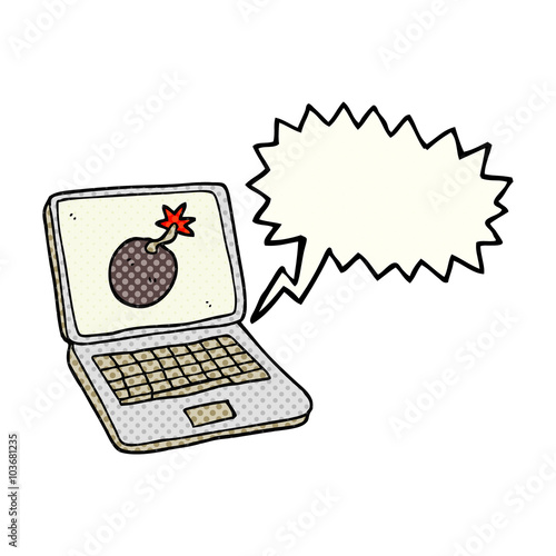 comic book speech bubble cartoon laptop computer with error scre
