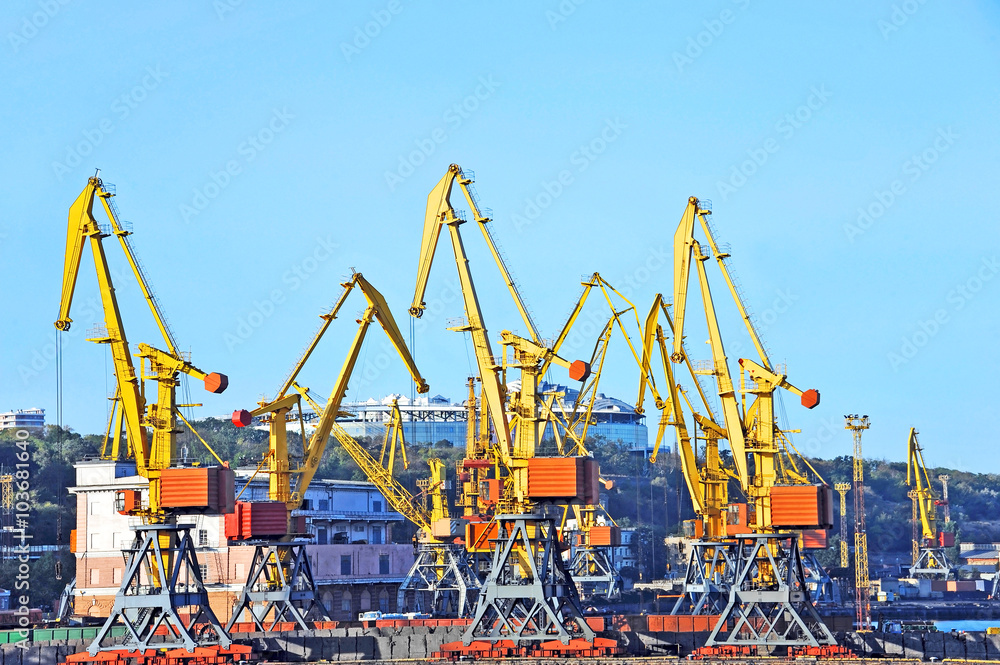 Port cargo crane over blue sky background Port cargo crane over blue sky background