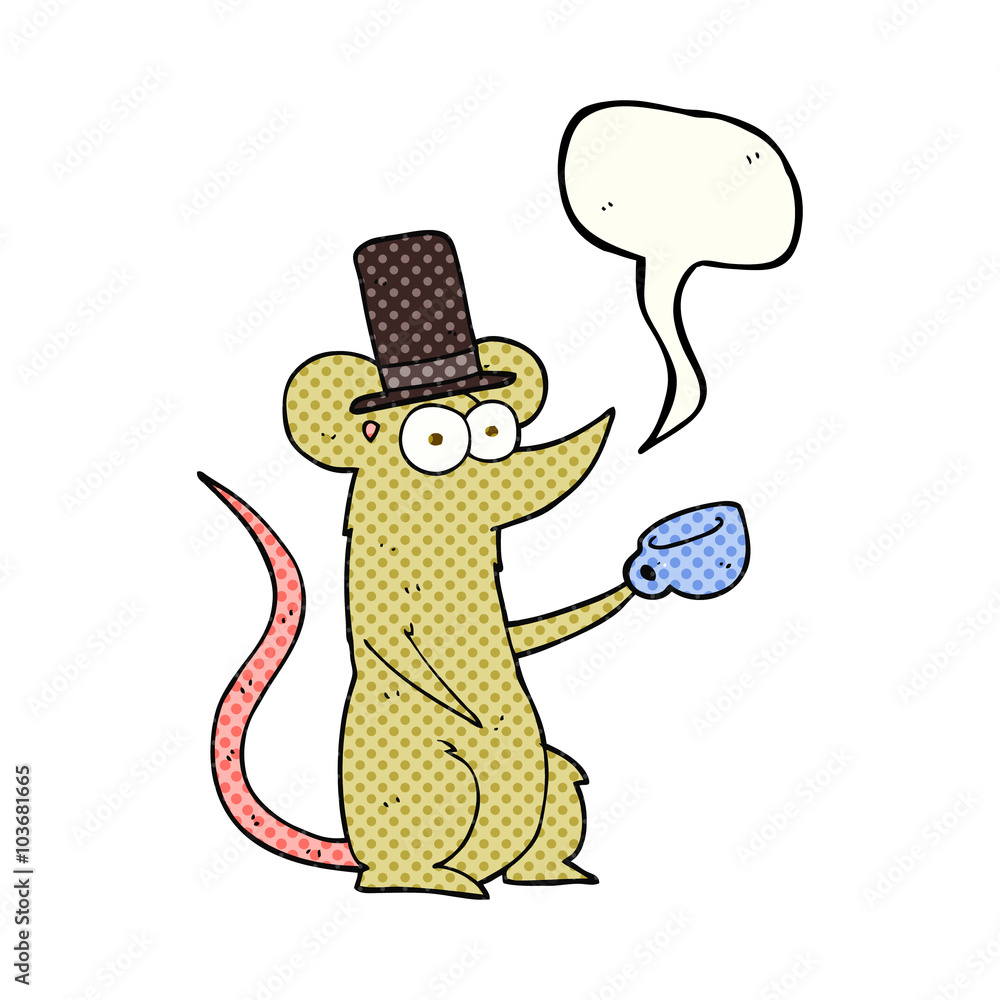 comic book speech bubble cartoon mouse with cup and top hat comic book speech bubble cartoon mouse with cup and top hat