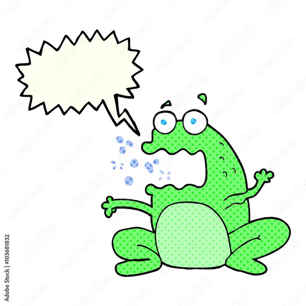 Naklejka premium comic book speech bubble cartoon burping frog