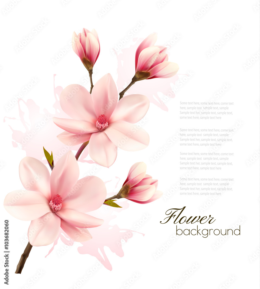 Naklejka premium Spring background with blossom brunch of pink flowers. Vector