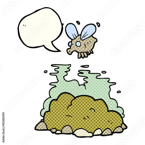 comic book speech bubble cartoon fly and manure