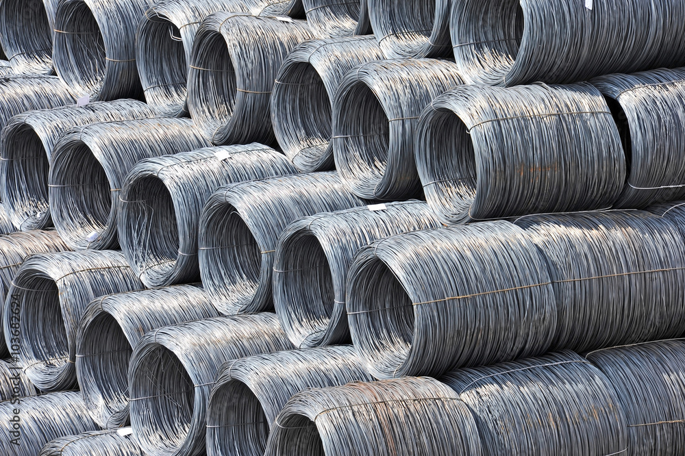 Stacked steel wire roll ready for shipment in port