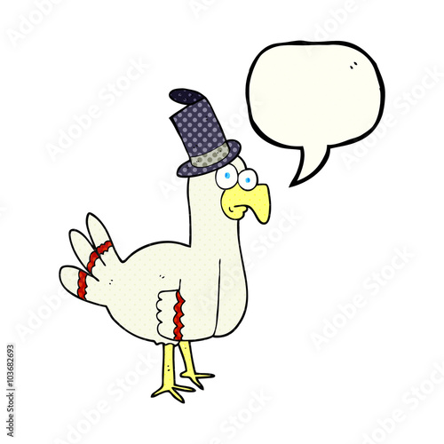 comic book speech bubble cartoon bird wearing top hat