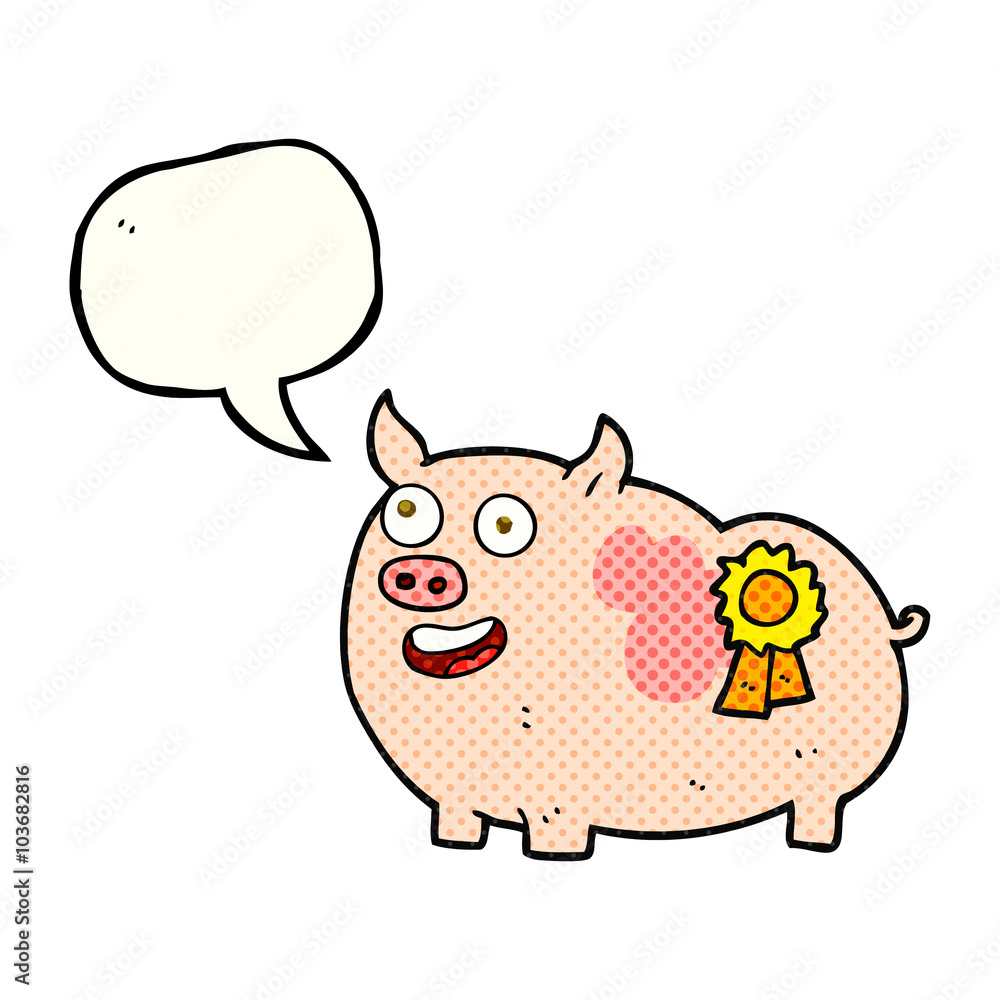 Naklejka premium comic book speech bubble cartoon prize winning pig