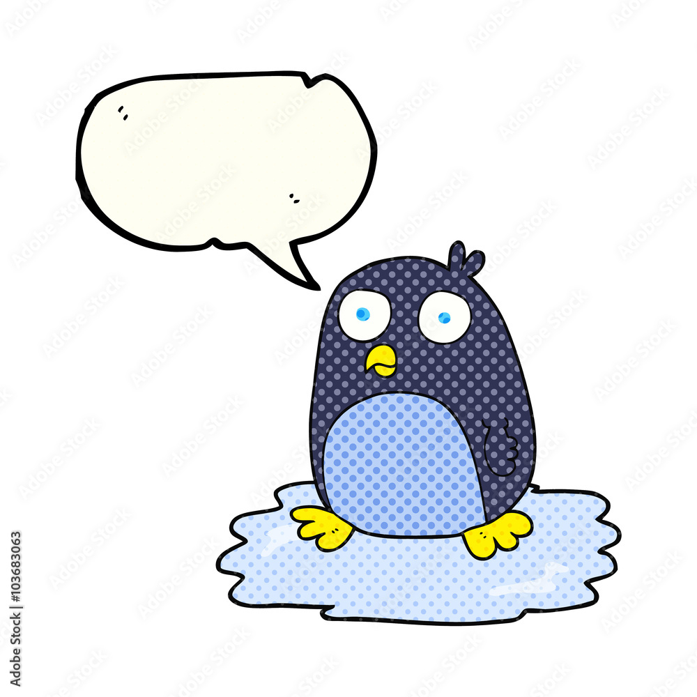 comic book speech bubble cartoon penguin on ice