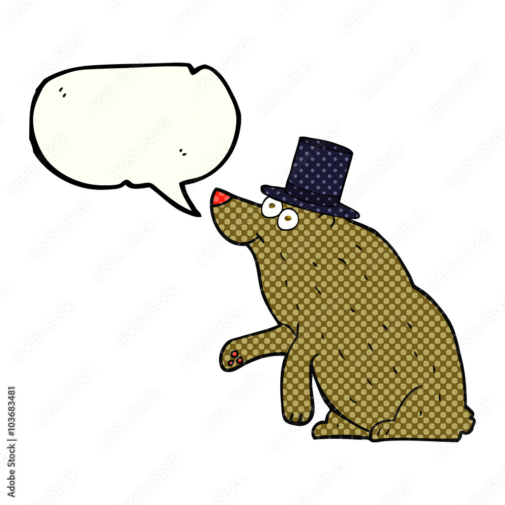 comic book speech bubble cartoon bear in top hat comic book speech bubble cartoon bear in top hat